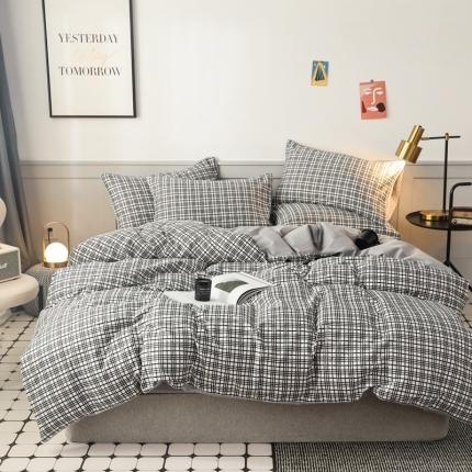 91家纺网 家纺一手货源 找家纺 （总）澳萝拉 2020新款13372全棉滚边格子款四件套