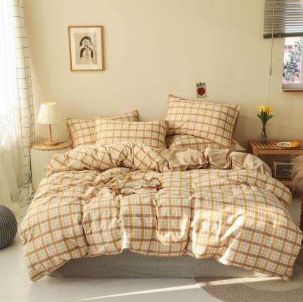 91家纺网 家纺一手货源 找家纺 澳萝拉 2020新款13372全棉滚边格子款四件套 黄昏格