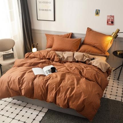 91家纺网 家纺一手货源 找家纺 澳萝拉 2020新款13372全棉滚边格子款四件套 焦糖格