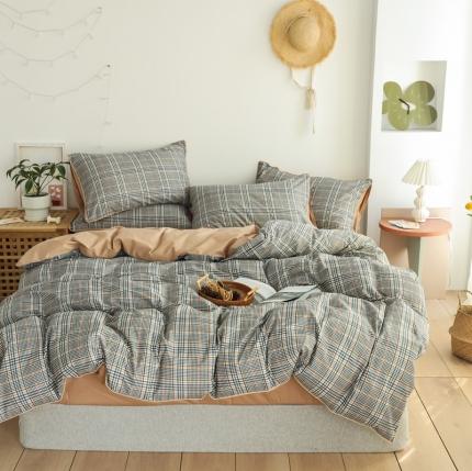 91家纺网 家纺一手货源 找家纺 （总）澳萝拉 2020新款13372全棉滚边格子款四件套