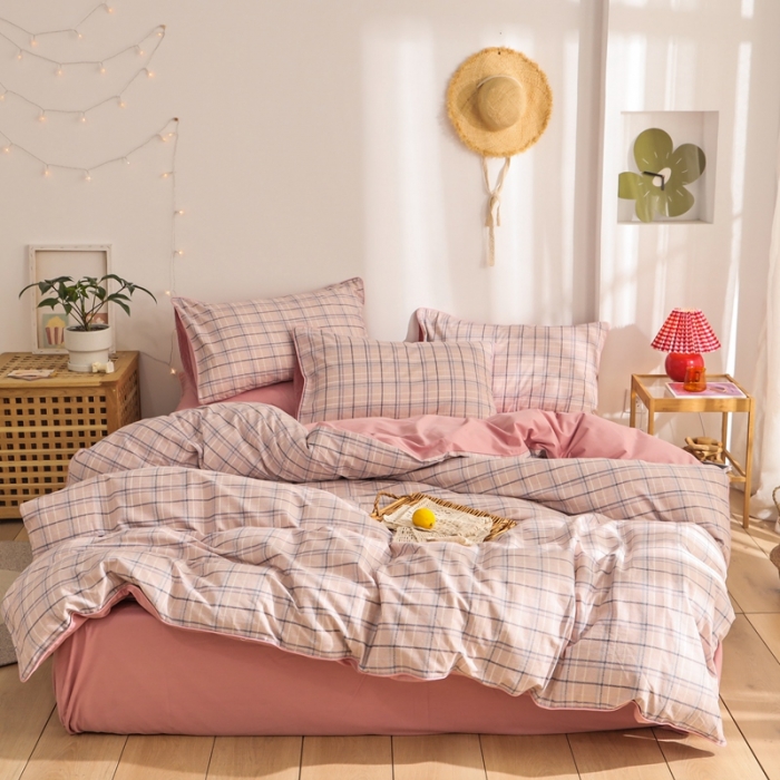 91家纺网 家纺一手货源 找家纺 （总）澳萝拉 2020新款13372全棉滚边格子款四件套