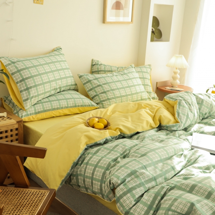 91家纺网 家纺一手货源 找家纺 澳萝拉 2020新款13372全棉滚边格子款四件套 抹茶格