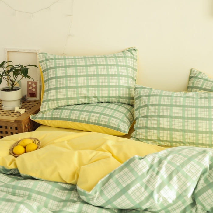 91家纺网 家纺一手货源 找家纺 澳萝拉 2020新款13372全棉滚边格子款四件套 抹茶格