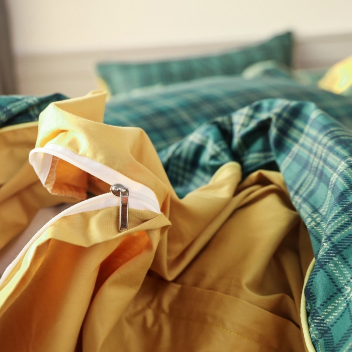 91家纺网 家纺一手货源 找家纺 澳萝拉 2020新款13372全棉滚边格子款四件套 墨绿格