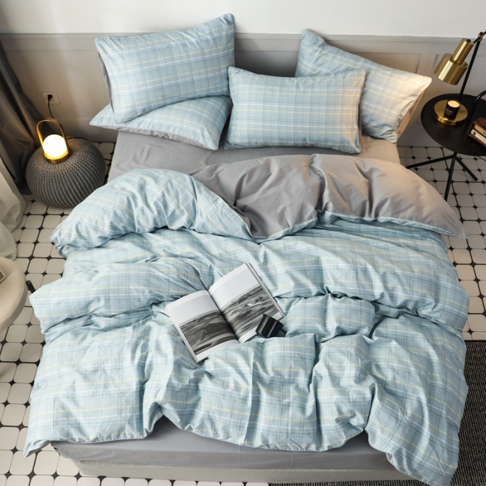 91家纺网 家纺一手货源 找家纺 澳萝拉 2020新款13372全棉滚边格子款四件套 绅士格