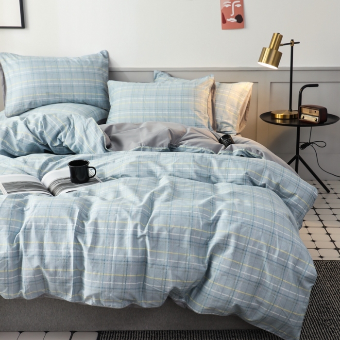 91家纺网 家纺一手货源 找家纺 澳萝拉 2020新款13372全棉滚边格子款四件套 绅士格