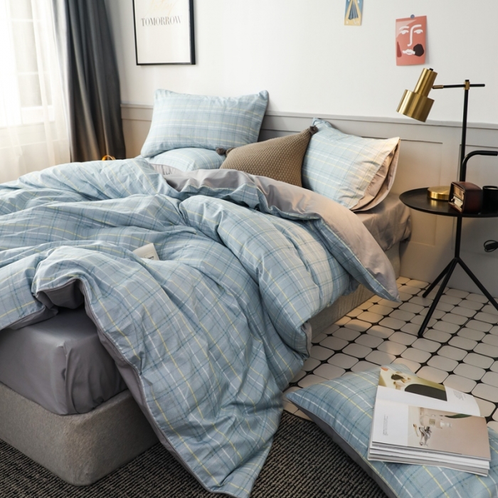 91家纺网 家纺一手货源 找家纺 澳萝拉 2020新款13372全棉滚边格子款四件套 绅士格