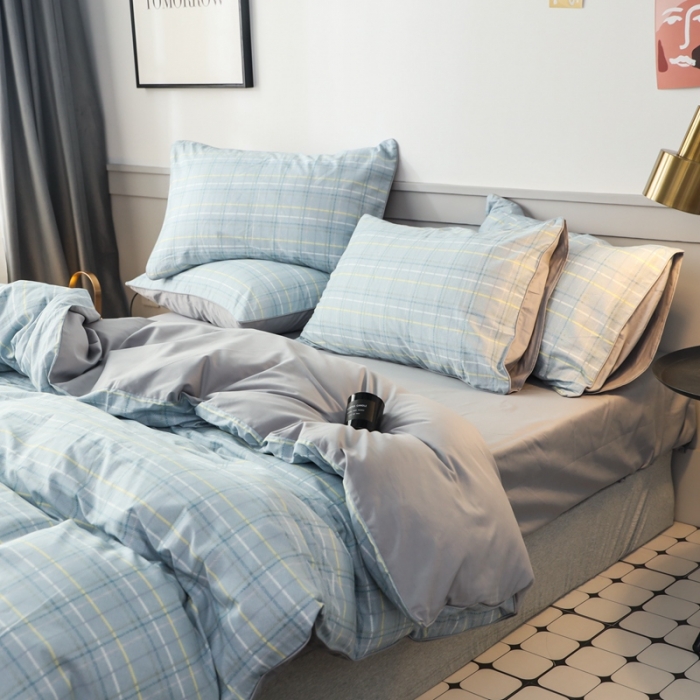 91家纺网 家纺一手货源 找家纺 澳萝拉 2020新款13372全棉滚边格子款四件套 绅士格