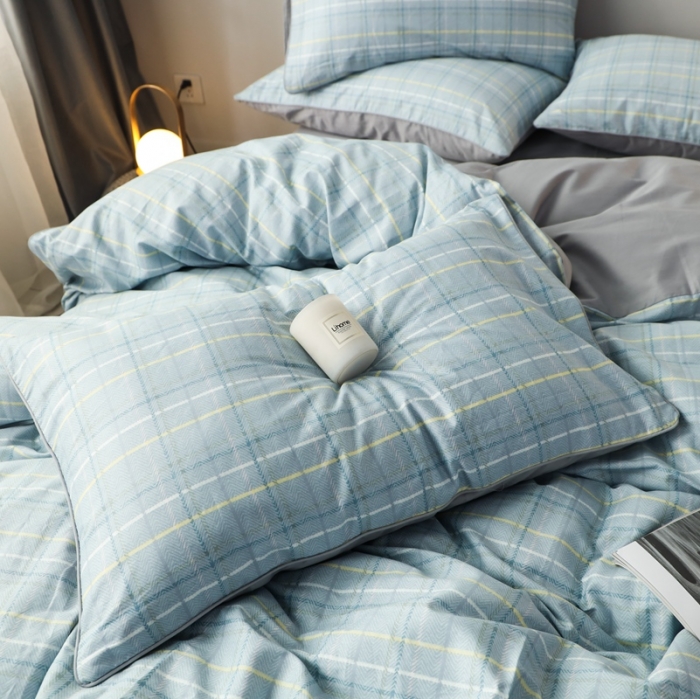 91家纺网 家纺一手货源 找家纺 澳萝拉 2020新款13372全棉滚边格子款四件套 绅士格