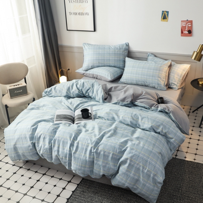 91家纺网 家纺一手货源 找家纺 澳萝拉 2020新款13372全棉滚边格子款四件套 绅士格