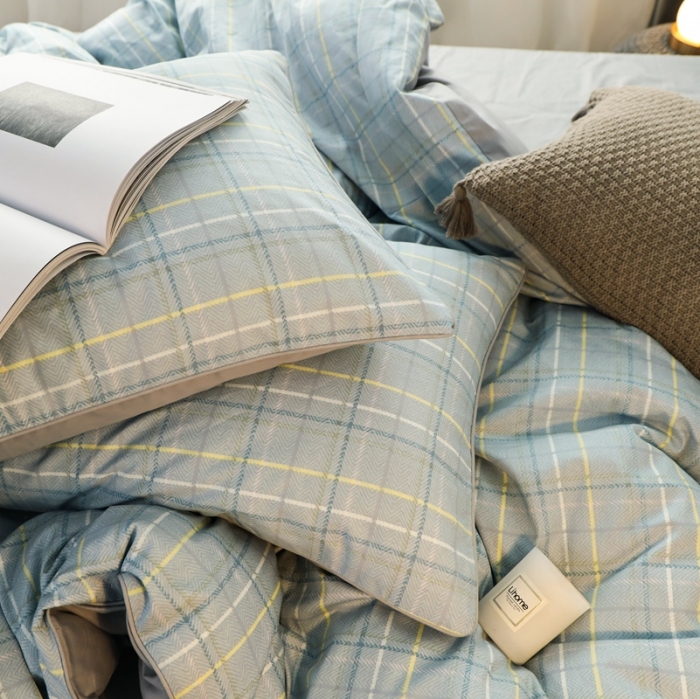 91家纺网 家纺一手货源 找家纺 澳萝拉 2020新款13372全棉滚边格子款四件套 绅士格