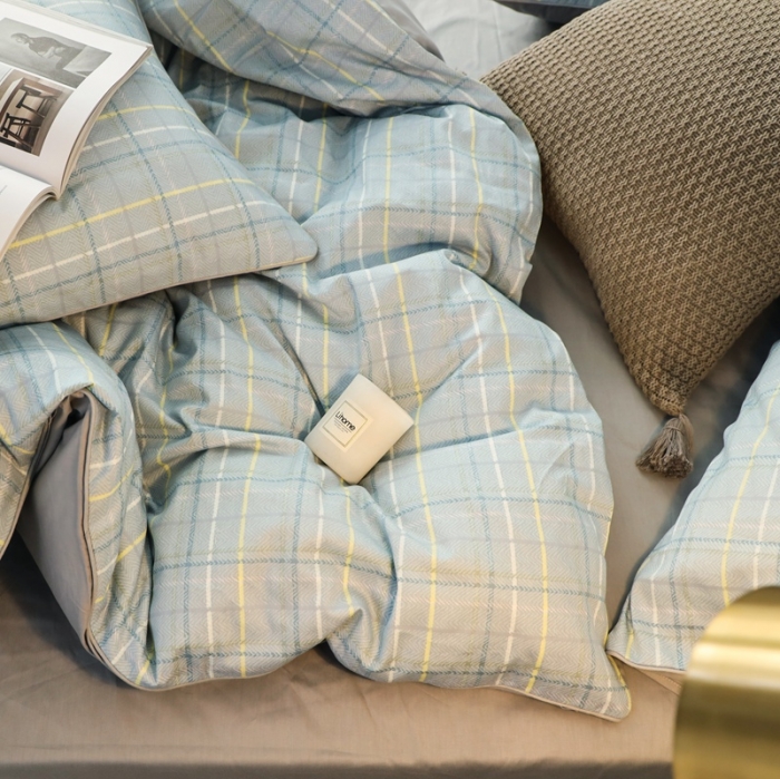 91家纺网 家纺一手货源 找家纺 澳萝拉 2020新款13372全棉滚边格子款四件套 绅士格