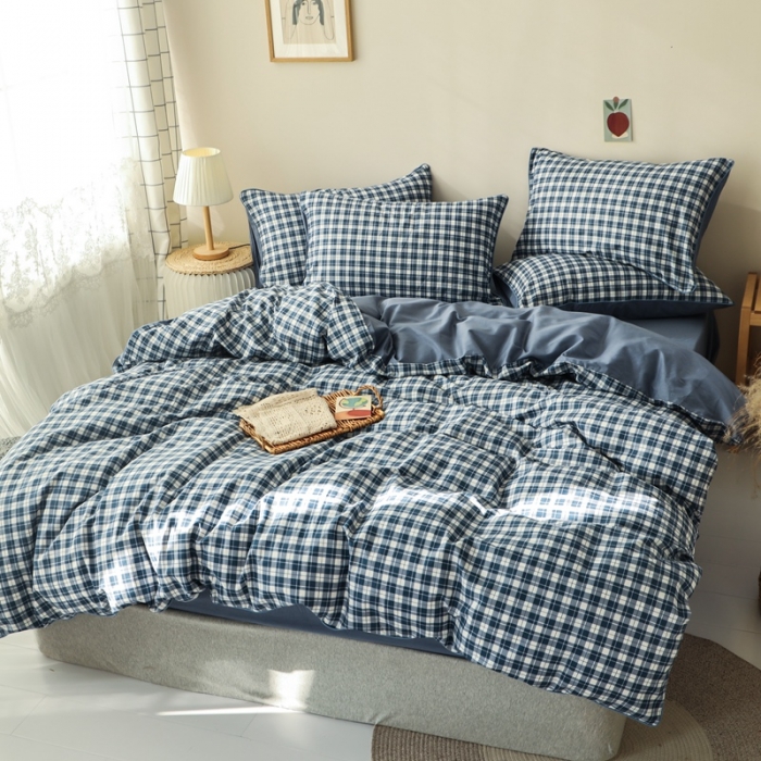 91家纺网 家纺一手货源 找家纺 澳萝拉 2020新款13372全棉滚边格子款四件套 学院格