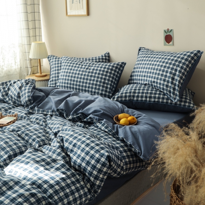 91家纺网 家纺一手货源 找家纺 澳萝拉 2020新款13372全棉滚边格子款四件套 学院格