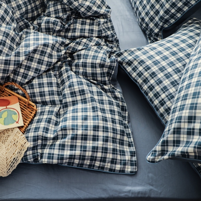 91家纺网 家纺一手货源 找家纺 澳萝拉 2020新款13372全棉滚边格子款四件套 学院格