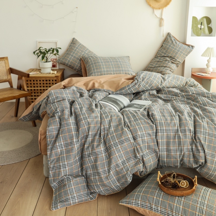 91家纺网 家纺一手货源 找家纺 澳萝拉 2020新款13372全棉滚边格子款四件套 英伦格