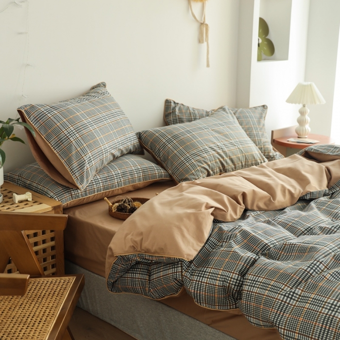 91家纺网 家纺一手货源 找家纺 澳萝拉 2020新款13372全棉滚边格子款四件套 英伦格