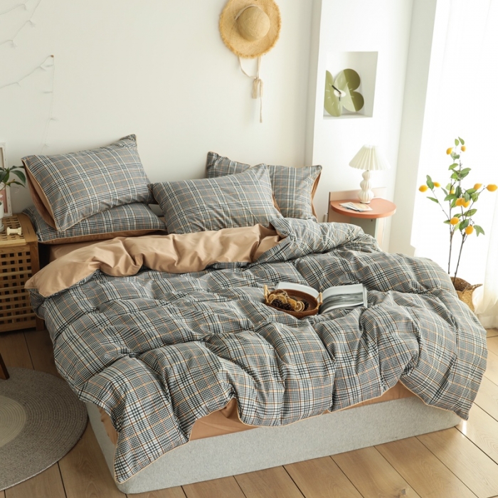 91家纺网 家纺一手货源 找家纺 澳萝拉 2020新款13372全棉滚边格子款四件套 英伦格