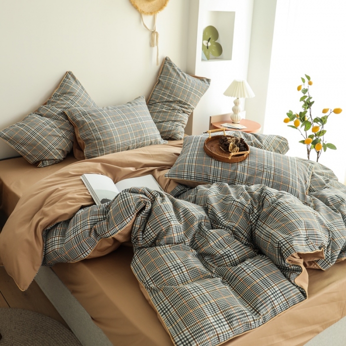 91家纺网 家纺一手货源 找家纺 澳萝拉 2020新款13372全棉滚边格子款四件套 英伦格