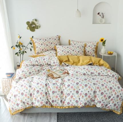 91家纺网 家纺一手货源 找家纺 澳萝拉 2020新款13372全棉花边碎花款四件套 小葵花