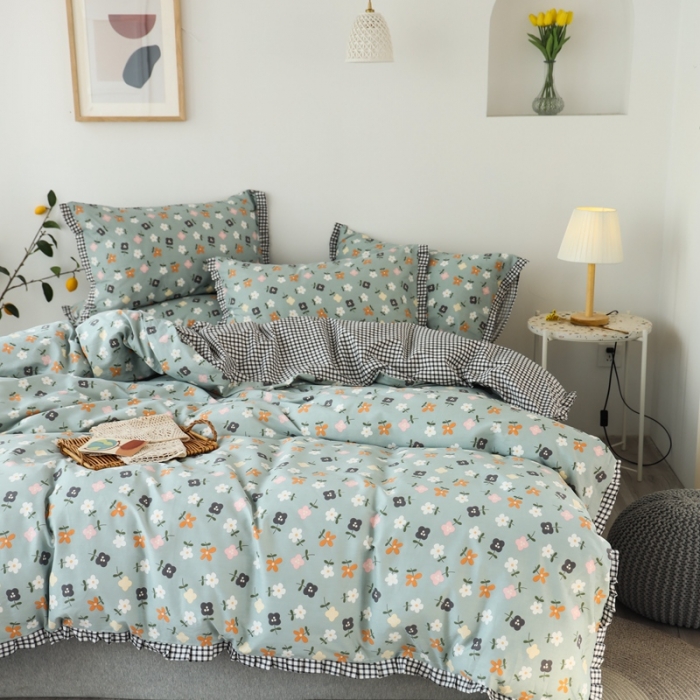 91家纺网 家纺一手货源 找家纺 澳萝拉 2020新款13372全棉花边碎花款四件套 花栀