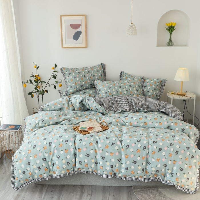 91家纺网 家纺一手货源 找家纺 澳萝拉 2020新款13372全棉花边碎花款四件套 花栀