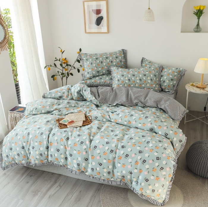 91家纺网 家纺一手货源 找家纺 澳萝拉 2020新款13372全棉花边碎花款四件套 花栀