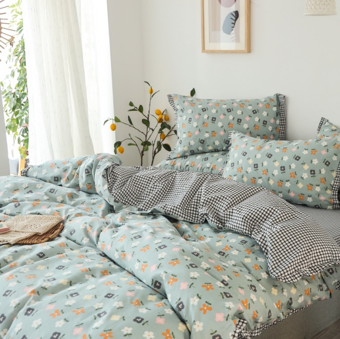 91家纺网 家纺一手货源 找家纺 澳萝拉 2020新款13372全棉花边碎花款四件套 花栀