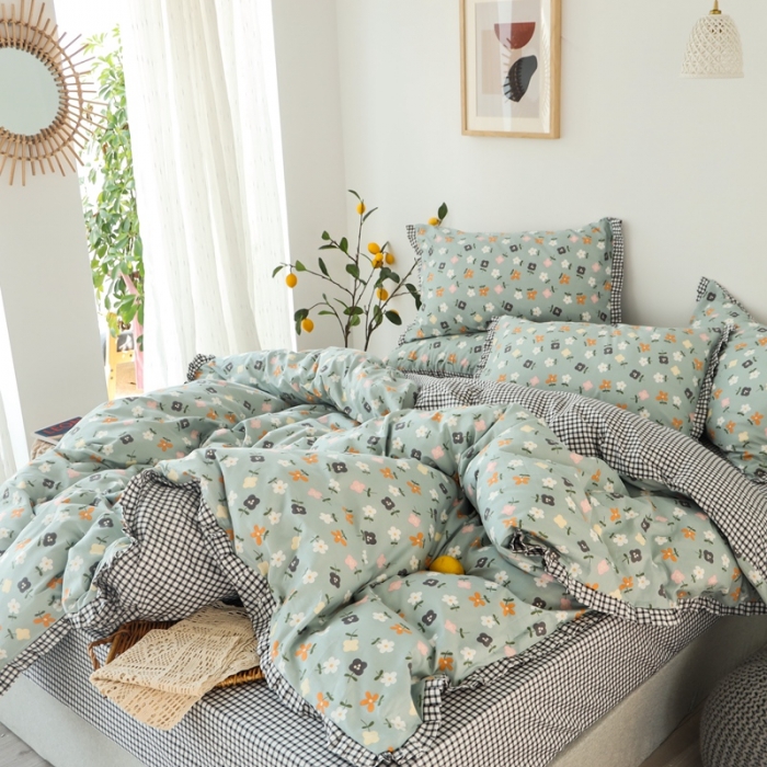 91家纺网 家纺一手货源 找家纺 澳萝拉 2020新款13372全棉花边碎花款四件套 花栀