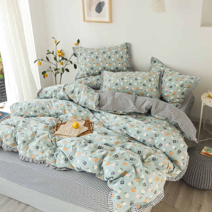 91家纺网 家纺一手货源 找家纺 澳萝拉 2020新款13372全棉花边碎花款四件套 花栀