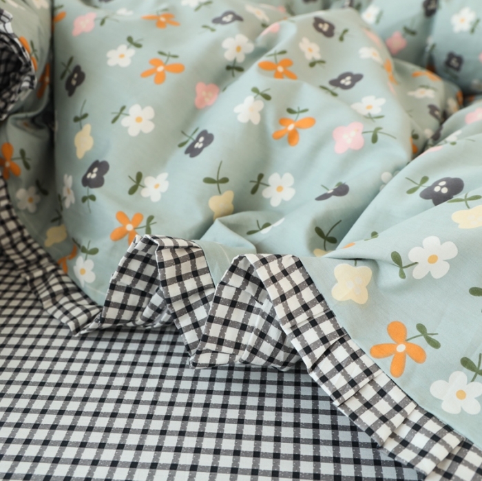 91家纺网 家纺一手货源 找家纺 澳萝拉 2020新款13372全棉花边碎花款四件套 花栀