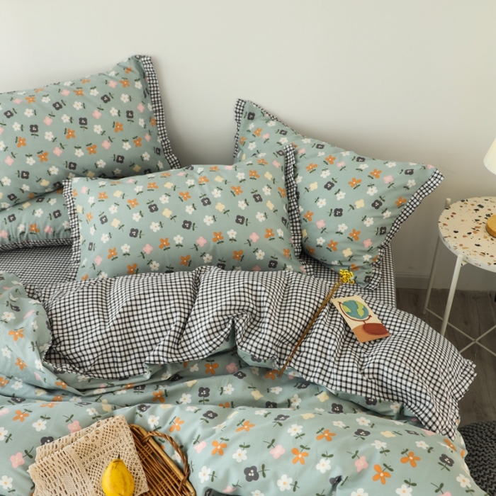 91家纺网 家纺一手货源 找家纺 澳萝拉 2020新款13372全棉花边碎花款四件套 花栀