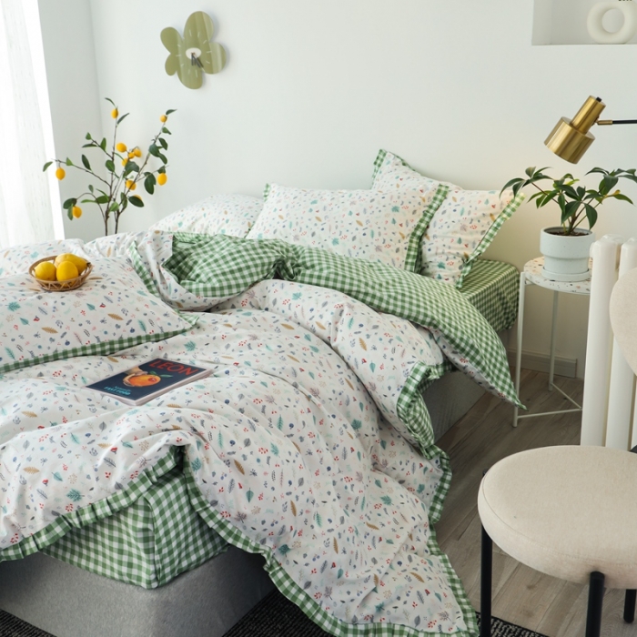 91家纺网 家纺一手货源 找家纺 澳萝拉 2020新款13372全棉花边碎花款四件套 清恬