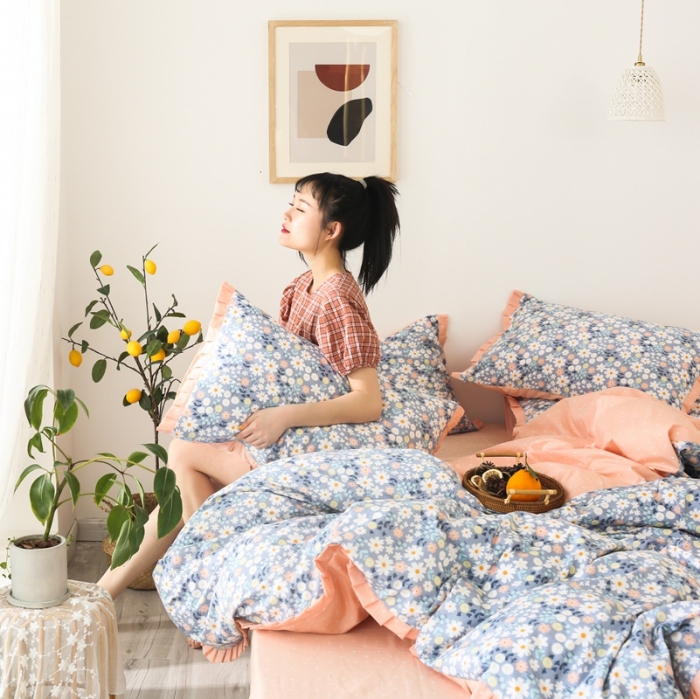 91家纺网 家纺一手货源 找家纺 澳萝拉 2020新款13372全棉花边碎花款四件套 若梦