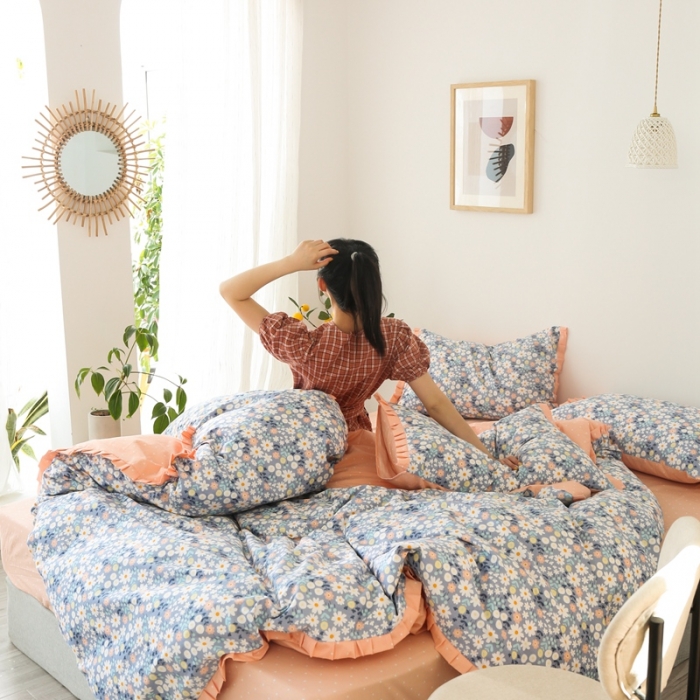 91家纺网 家纺一手货源 找家纺 澳萝拉 2020新款13372全棉花边碎花款四件套 若梦