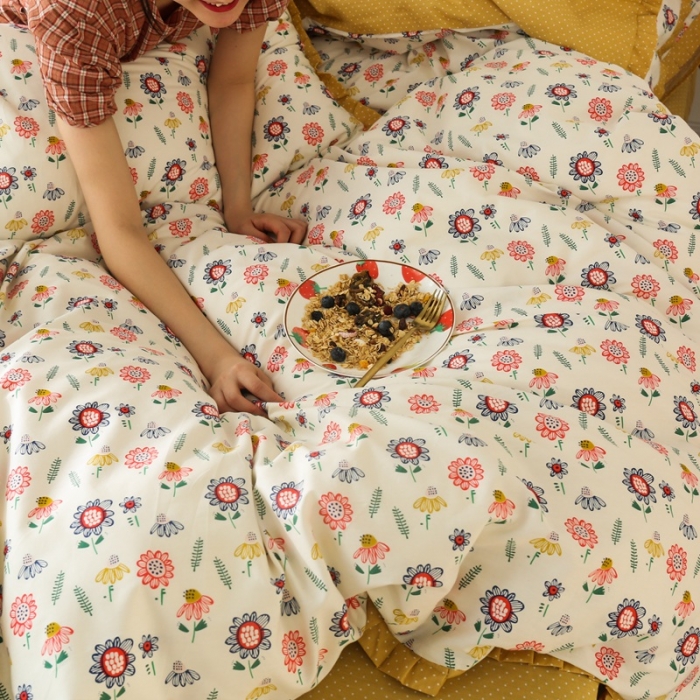 91家纺网 家纺一手货源 找家纺 澳萝拉 2020新款13372全棉花边碎花款四件套 小葵花