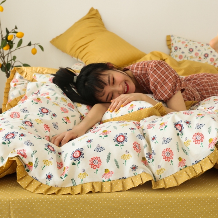 91家纺网 家纺一手货源 找家纺 澳萝拉 2020新款13372全棉花边碎花款四件套 小葵花