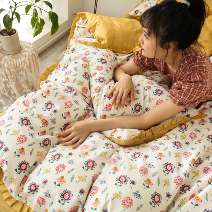 91家纺网 家纺一手货源 找家纺 澳萝拉 2020新款13372全棉花边碎花款四件套 小葵花