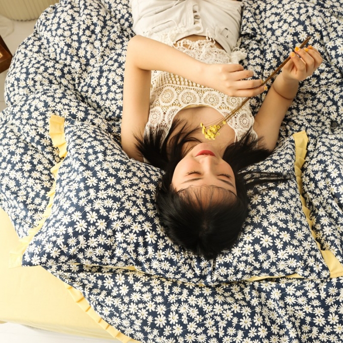 91家纺网 家纺一手货源 找家纺 澳萝拉 2020新款13372全棉花边碎花款四件套 野雏菊