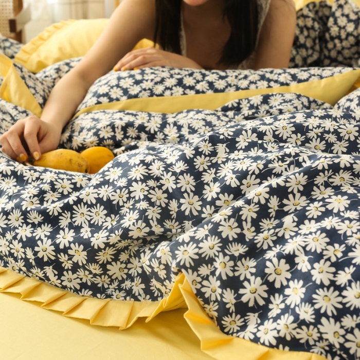 91家纺网 家纺一手货源 找家纺 澳萝拉 2020新款13372全棉花边碎花款四件套 野雏菊