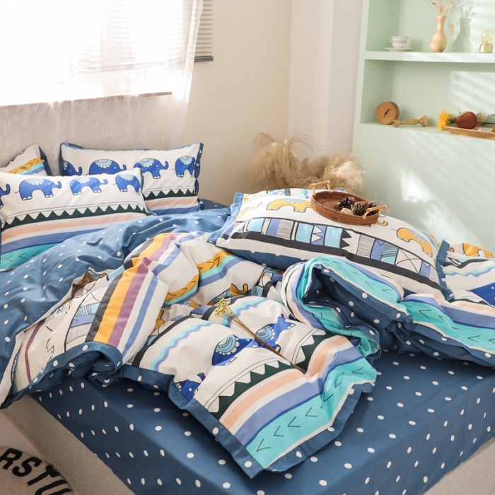 91家纺网 家纺一手货源 找家纺 澳萝拉 2020新款13372全棉花边碎花款四件套 元素小象