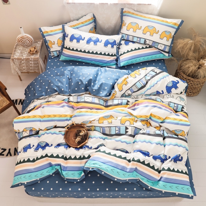 91家纺网 家纺一手货源 找家纺 澳萝拉 2020新款13372全棉花边碎花款四件套 元素小象