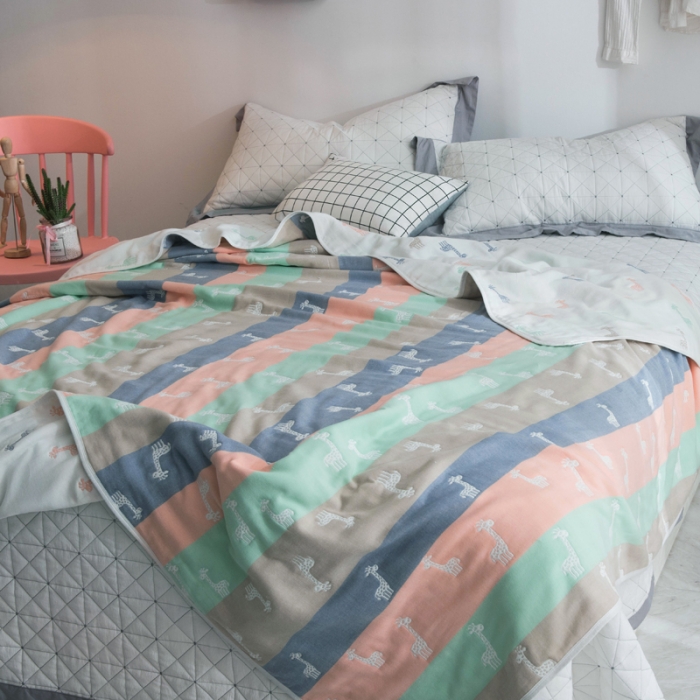 91家纺网 家纺一手货源 找家纺 朴尔 2020新款六层纱布毛巾被 长颈鹿