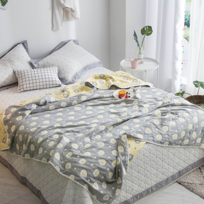 91家纺网 家纺一手货源 找家纺 朴尔 2020新款六层纱布毛巾被 煎蛋-灰