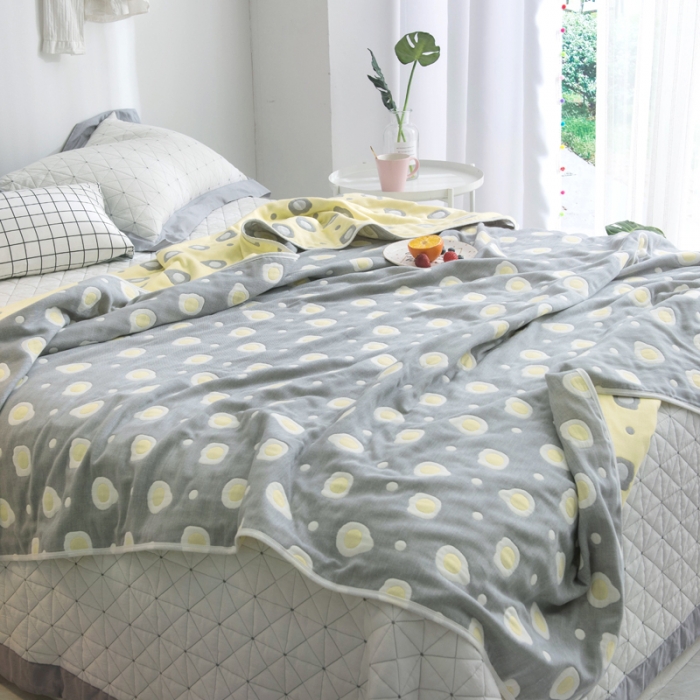 91家纺网 家纺一手货源 找家纺 朴尔 2020新款六层纱布毛巾被 煎蛋-灰