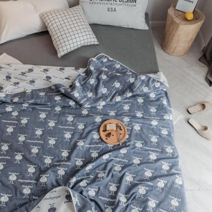 91家纺网 家纺一手货源 找家纺 朴尔 2020新款六层纱布毛巾被 麋鹿蓝