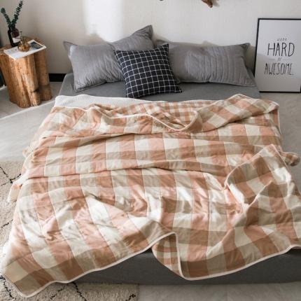 91家纺网 家纺一手货源 找家纺 朴尔 2020新款六层纱布毛巾被 日式大格-粉