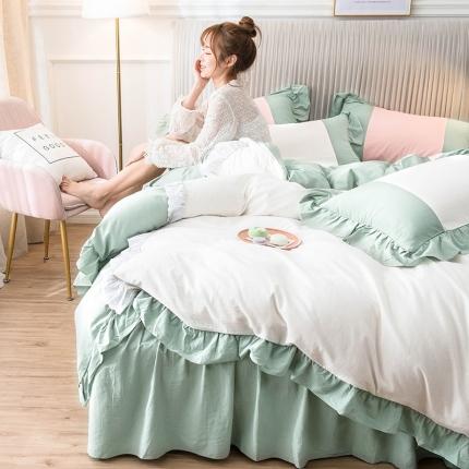 91家纺网 家纺一手货源 找家纺 （总）印季 2021新款公主风拼接床裙款水洗棉四件套