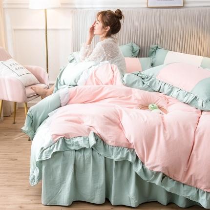 91家纺网 家纺一手货源 找家纺 （总）印季 2021新款公主风拼接床裙款水洗棉四件套