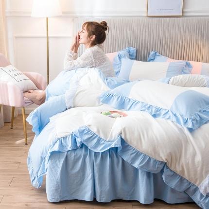 91家纺网 家纺一手货源 找家纺 （总）印季 2021新款公主风拼接床裙款水洗棉四件套